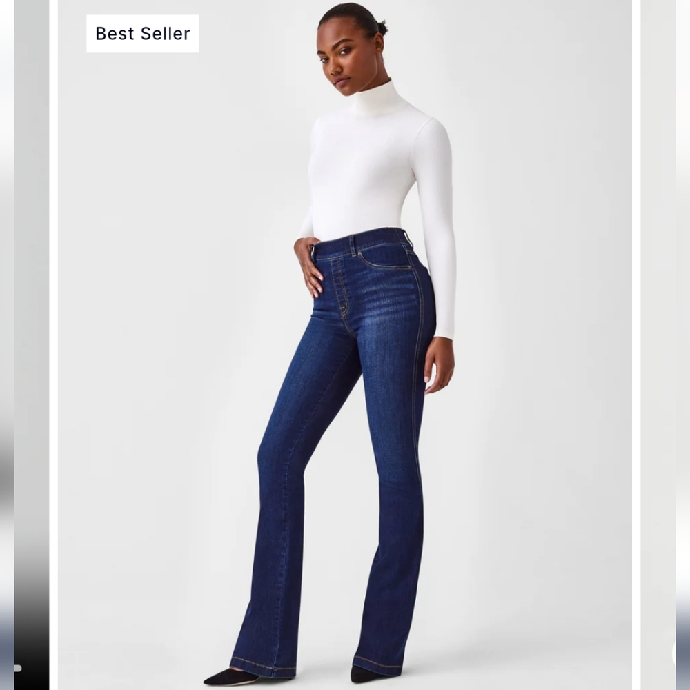 Spanx Flare Jeans Pull-On High Rise Stretch Midnight Shade Size Large